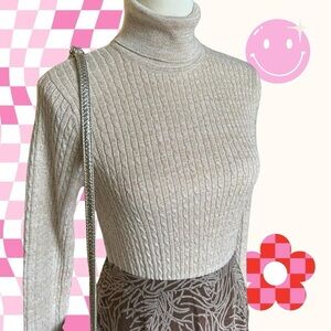 JEANNE PIERRE Cream Ribbed Turtleneck Sweater